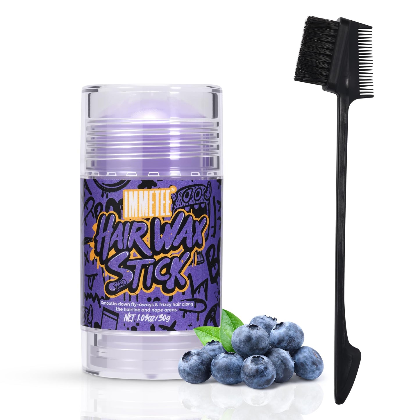 immetee Hair Wax Stick Womens, Frizz & Flyaways Hair Tamer Stick, Not Greasy, No Residue, Hair Wigs Edge Control Slick Gel for Hairstyling,1.05oz/30g (Blueberry Flavour)