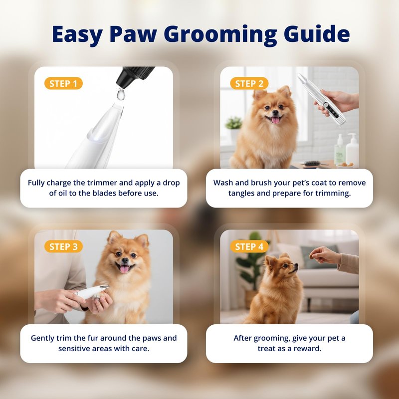 Heusom Silent Pet Paw Trimmer | Cordless Shaver for Dogs, Cats, Big & Small Animals with Light | Rechargeable Home and Salon Grooming Tool for Paws, Face, Ears, Butt