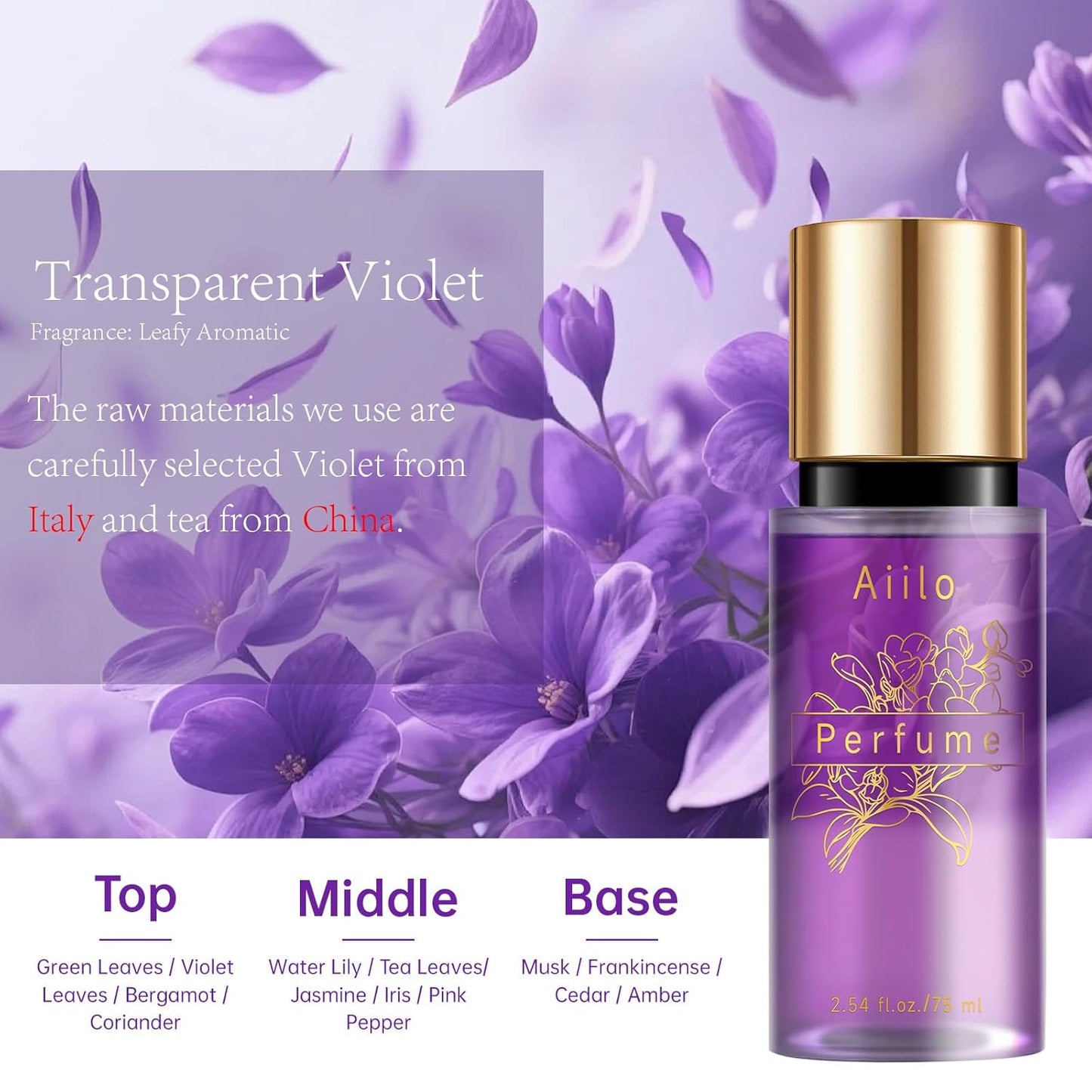 Natural Hair Perfume for Women - Long-Lasting Fragrance for Hair, Body & Clothes | 75ml/2.54 fl oz - Transparent Violet