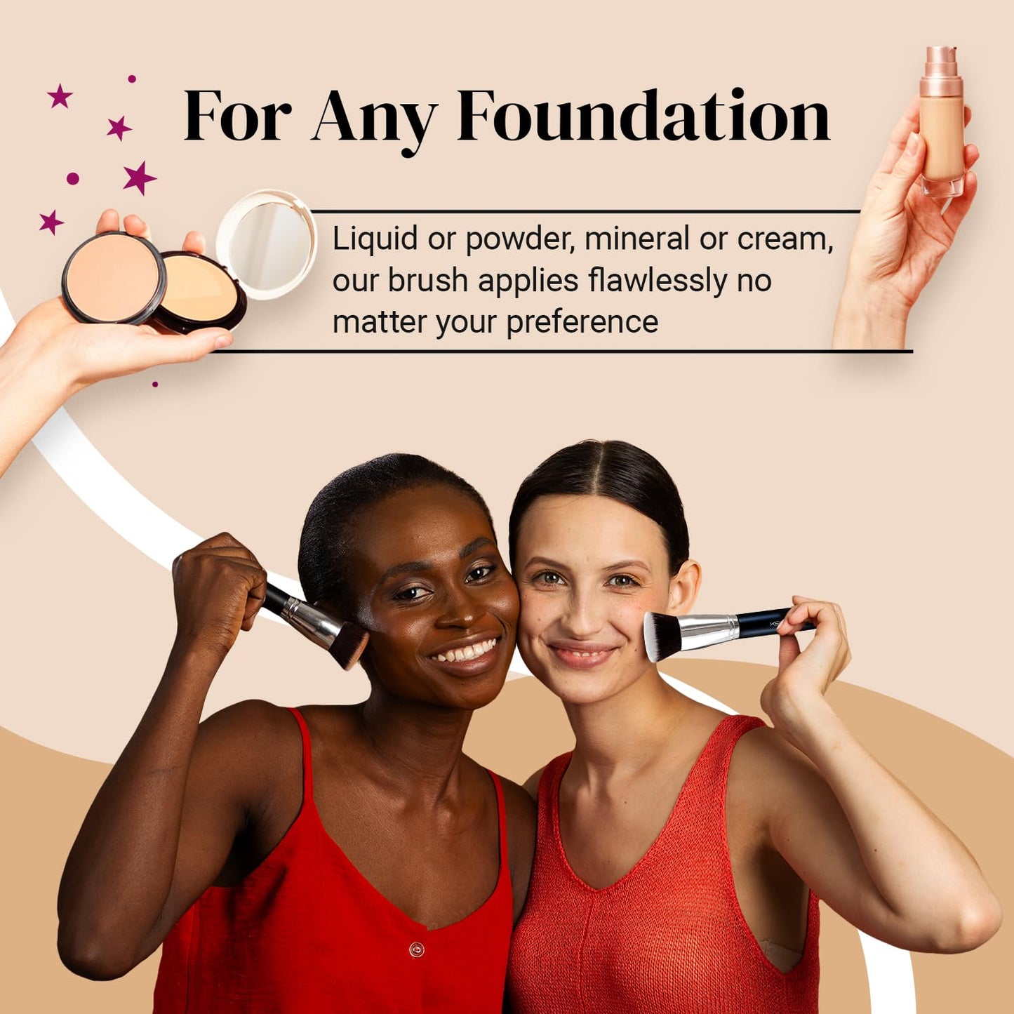 Keshima Large Flat Top Kabuki Foundation Brush - Premium Makeup Brush for Liquid, Cream & Powder | 1.6" Top Diameter