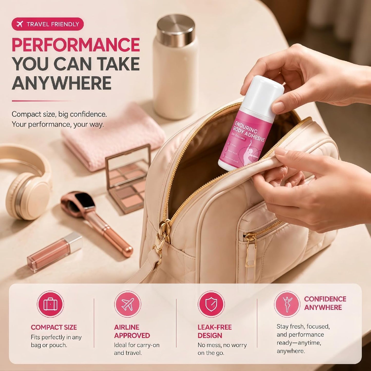 Body Glue & Body Adhesive for Clothing - Sweat-Resistant Roll-On | Clear, Hypoallergenic, 2 fl oz