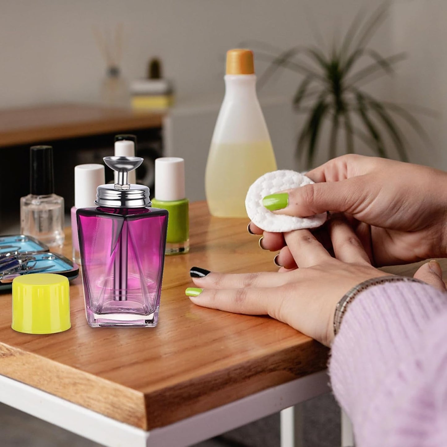 Noverlife Glass Acetone Pump Dispenser - 4Oz Refillable Nail Polish Remover Bottle | Clog-Free Pump, Triple-Filter Design