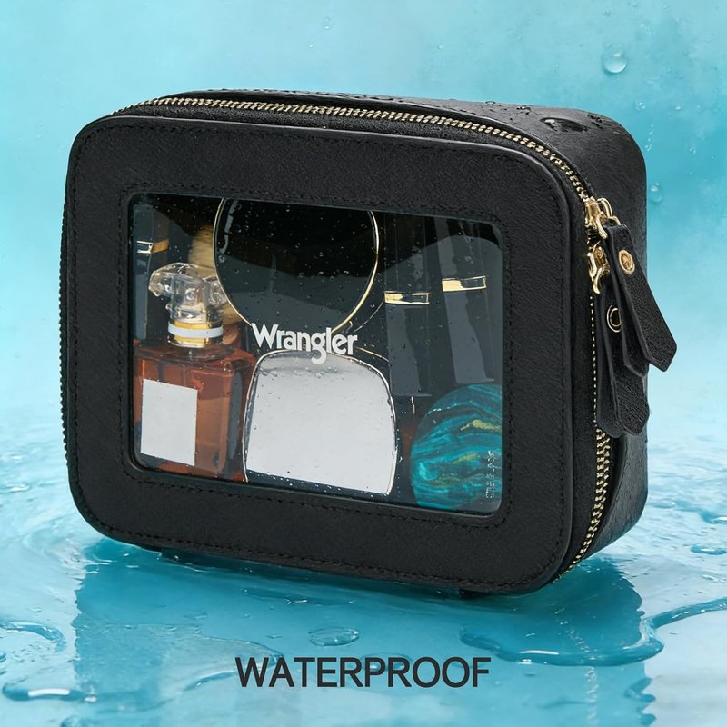 Clear Makeup Bag - Portable Travel Cosmetic Organizer for Women | Black Toiletry Bag