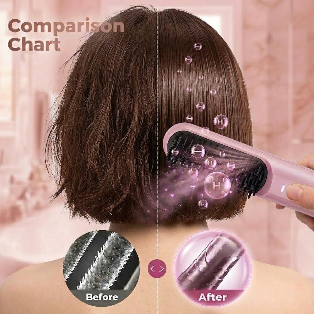 Flown Go Brush Pro for Short Hair, Nucelia Electric Hair Brush Styling for Travel, 2026 Upgraded Cordless Straightening & Curling Brush, 4000mah USB-C Rechargeable, Adds Volume, Frizz-Free Styling