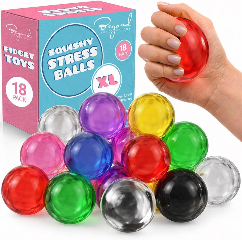 Stress Balls for Adults - 18 Pack XL Fidget Toys for Anxiety Relief | Calming Squishy Balls for Autism & ADHD