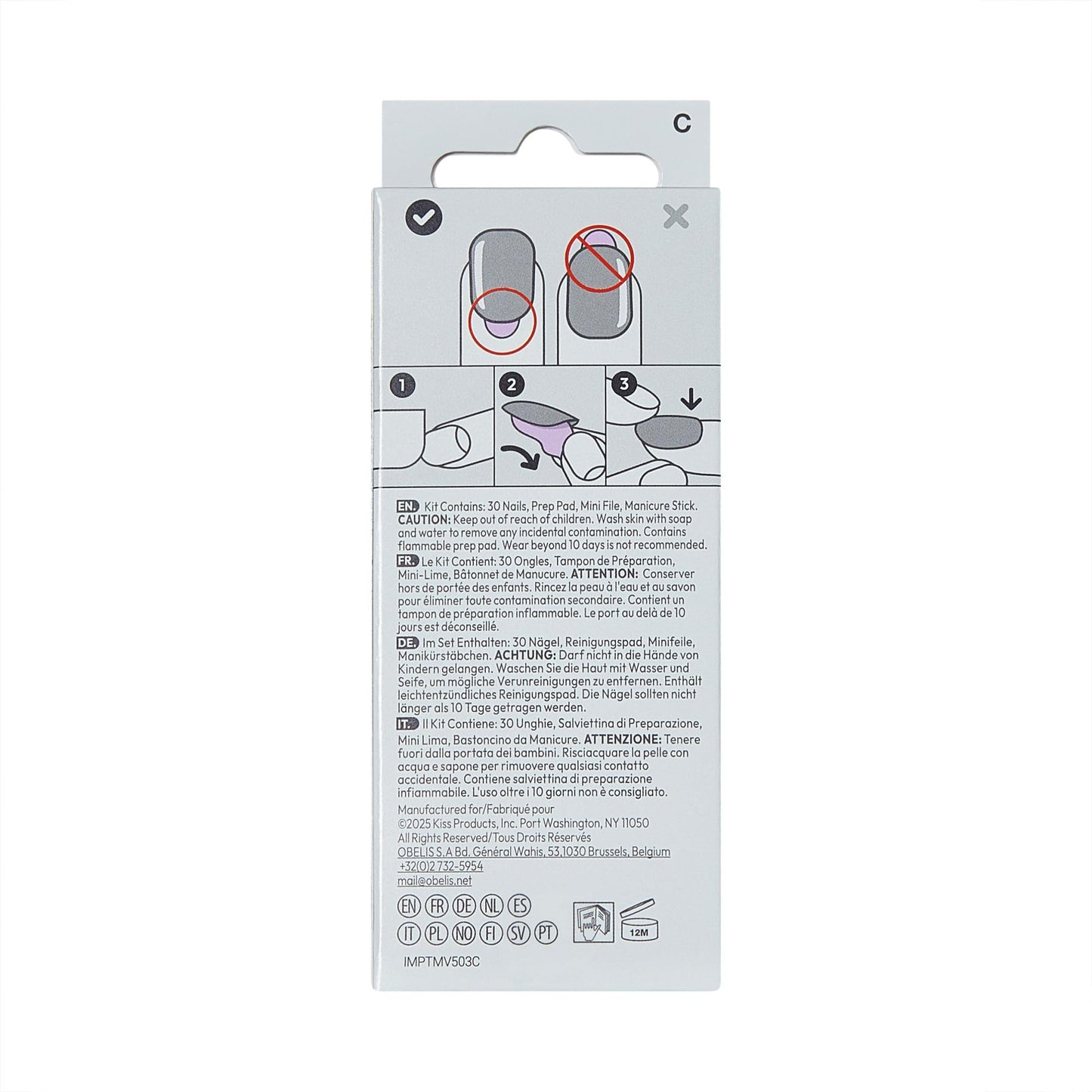 Kiss Impress No Glue Mani Press On Nails, Design, 'Hampton', Red, Medium Size, Almond Shape, Includes 30 Nails, Prep Pad, Instructions Sheet, 1 Manicure Stick, 1 Mini File