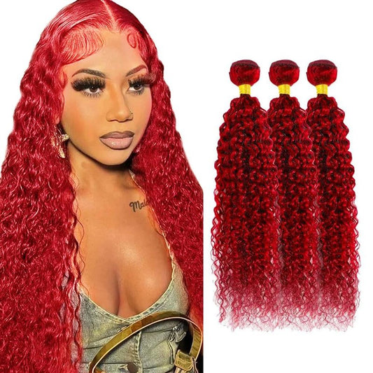 24 26 28 Inch DiexrLamx Hair Braight Red Curly Bundles Burundy Bundle 8A Brazilian Virgin Hair Mixed Length 3 Bundles/150g Double Weft Red Bundle Hair Weave