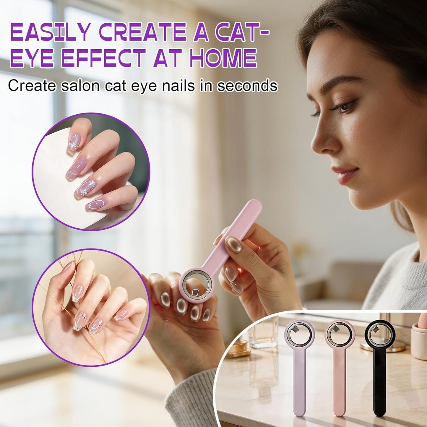 Cat Eye Nail Magnet Tool - 3 Pcs Ring-Shaped Design for Stunning Nail Art | Portable 2-in-1 Circle & Y Shape