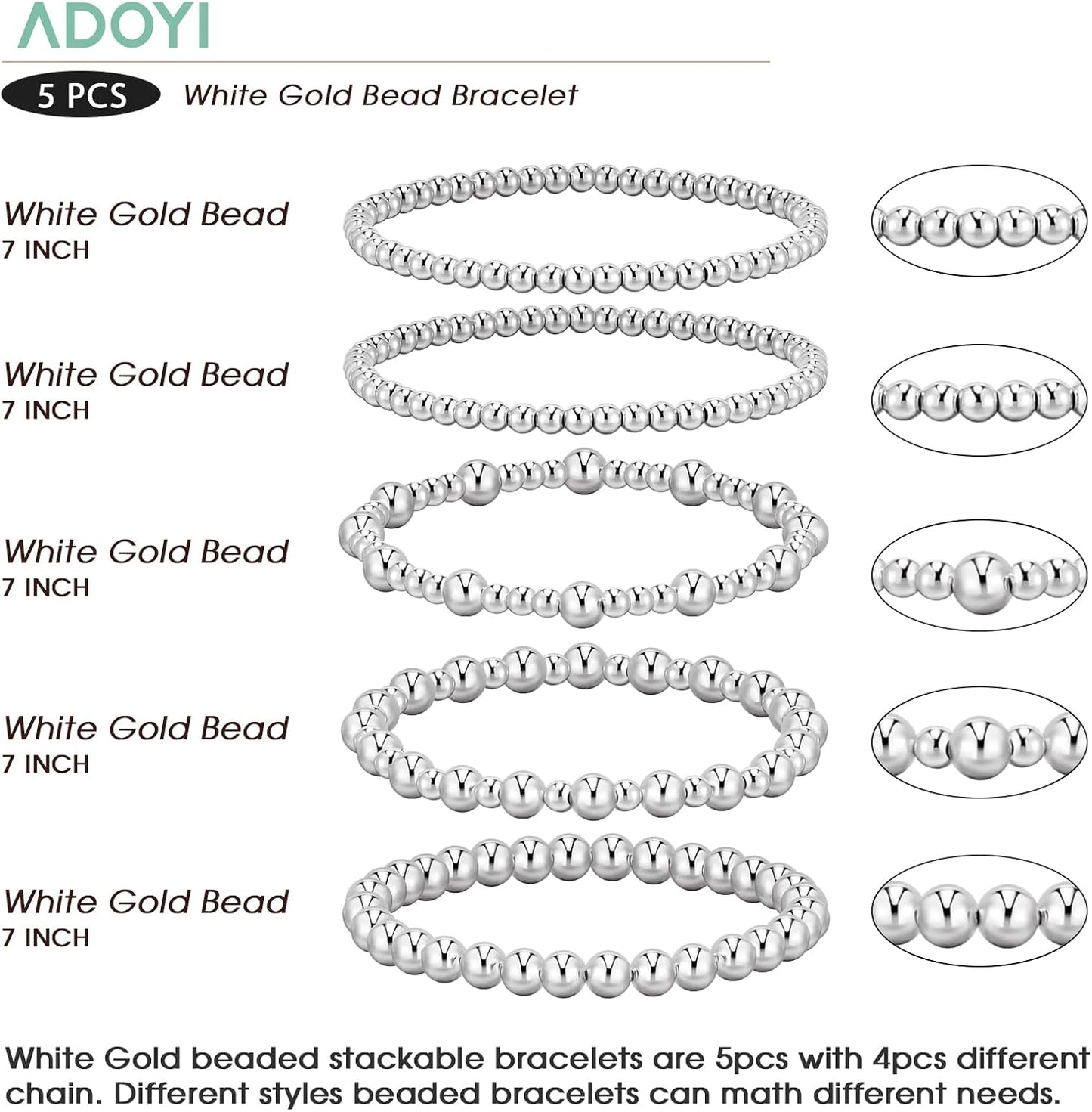 Gold Bracelets for Women - Waterproof 14K Gold Plated Beaded Strand Adjustable Jewelry Set | Perfect Gift