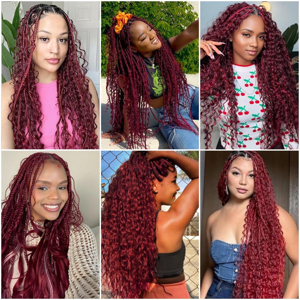 26 26 26 Inch #99J Burgundy Human Braiding Hair for Boho Braids Deep Curly 150g 3 Bundles/Pack Boho Human Hair for Braiding Red Deep Wave No Weft Extensions Knotless Human Boho Braiding Hair
