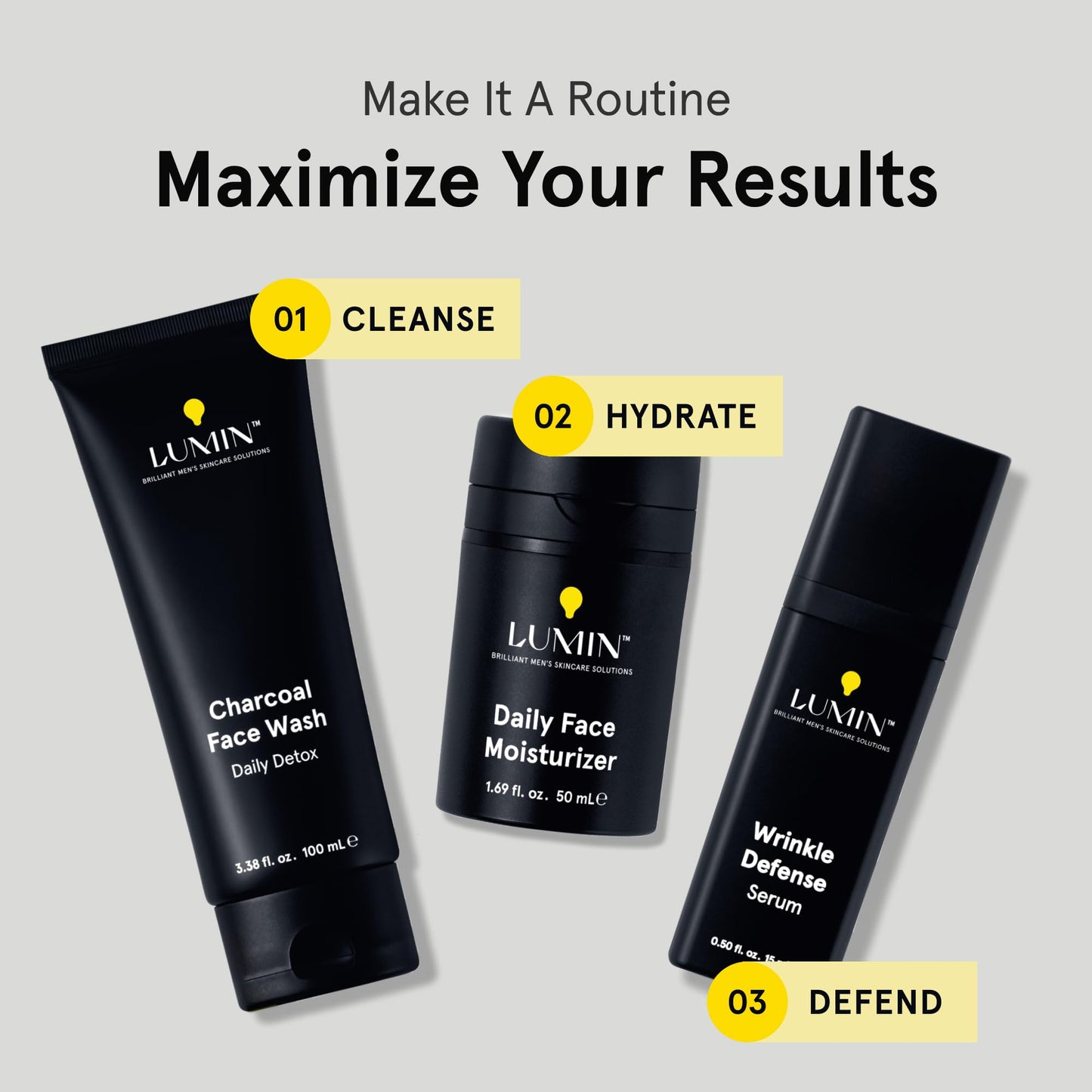 Lumin Wrinkle Defense Serum for Men – Vitamin C & Hyaluronic Acid Face Serum, Lightweight Hydrating Skincare for Smoother-Looking Skin & More Even Appearance, 15 mL