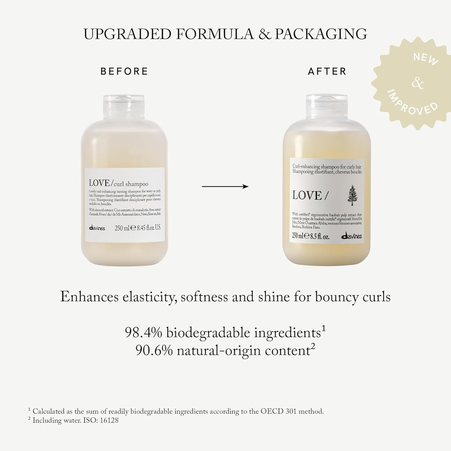 Davines LOVE Curl Shampoo - Creamy Taming Cleanser for Wavy & Curly Hair | Hydrating Baobab Pulp Formula
