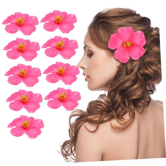 Housoutil Artificial Hibiscus Flowers, 10 Pcs Foam Fake Hawaiian Flower Centerpieces, Faux Tropical Luau for Party Decorations, DIY Summer Hair Clip Accessories, Table Decor (Pink)