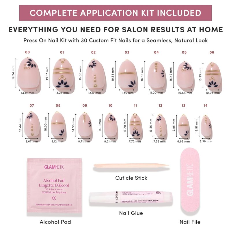 Glamnetic Press On Nails - Short Oval Greek-Inspired Patterns with Gold Foil | 30 Nail Kit with Glue, 15 Sizes