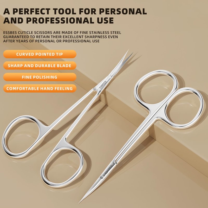 ESSBES Facial Hair Small Precise Grooming Scissors for Men Women Extra Fine Curved Blade Super Slim Professional Manicure Scissors for Cuticle, Eyebrow, Nose Hair, Mustache, Bead and Dry Skin