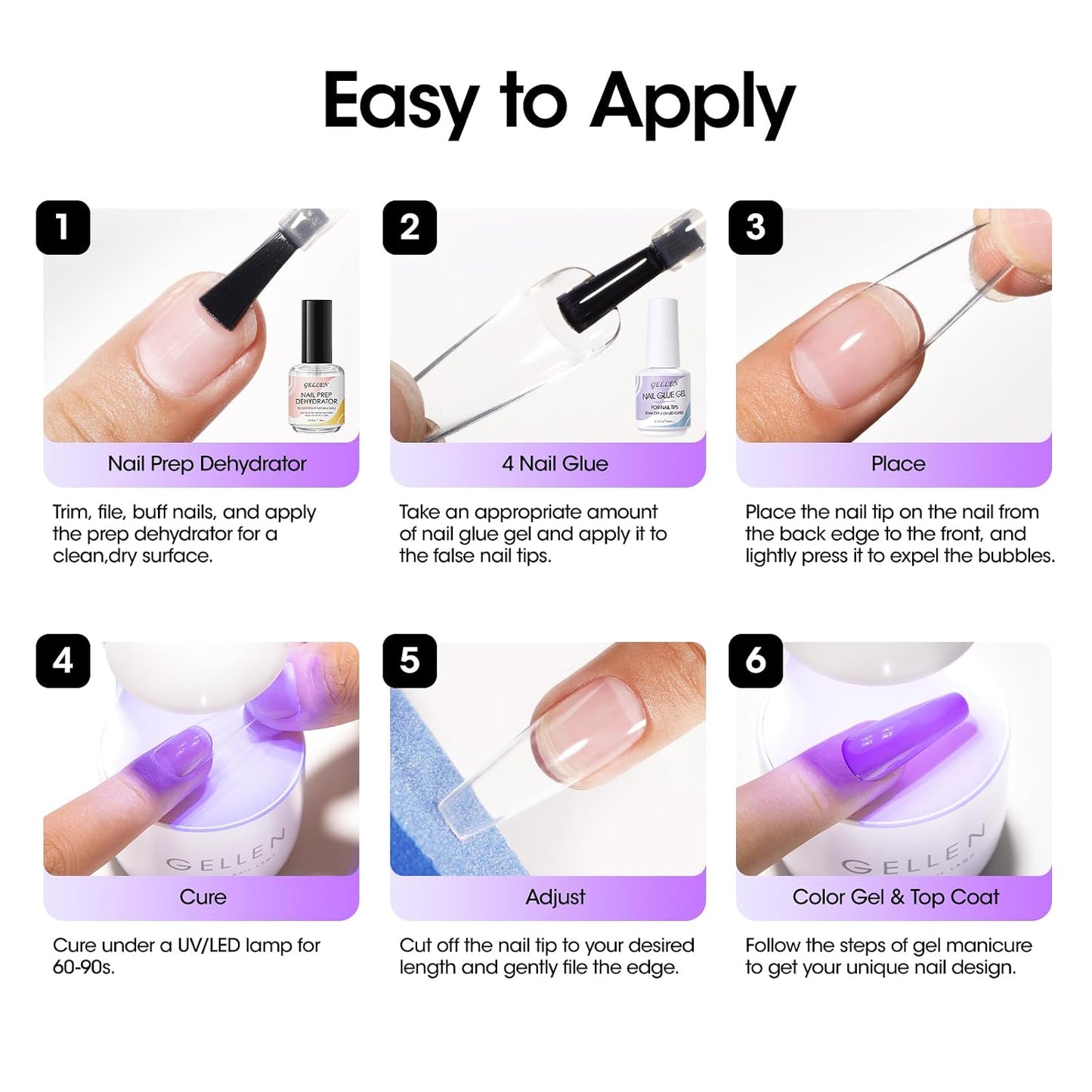Gellen Gel Nail Glue - Strong Adhesive for False Nail Tips | 15ml Acid-Free Dehydrator