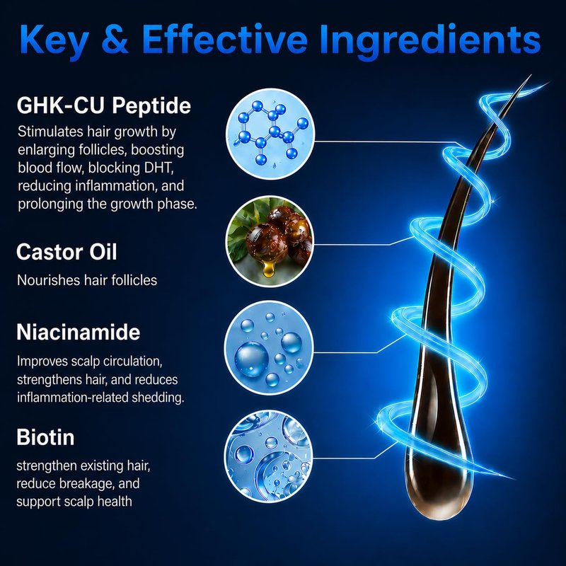 Copper Peptide Hair Growth Serum - GHK-CU & AHK-CU Peptides with Biotin & Niacinamide for Volume & Texture