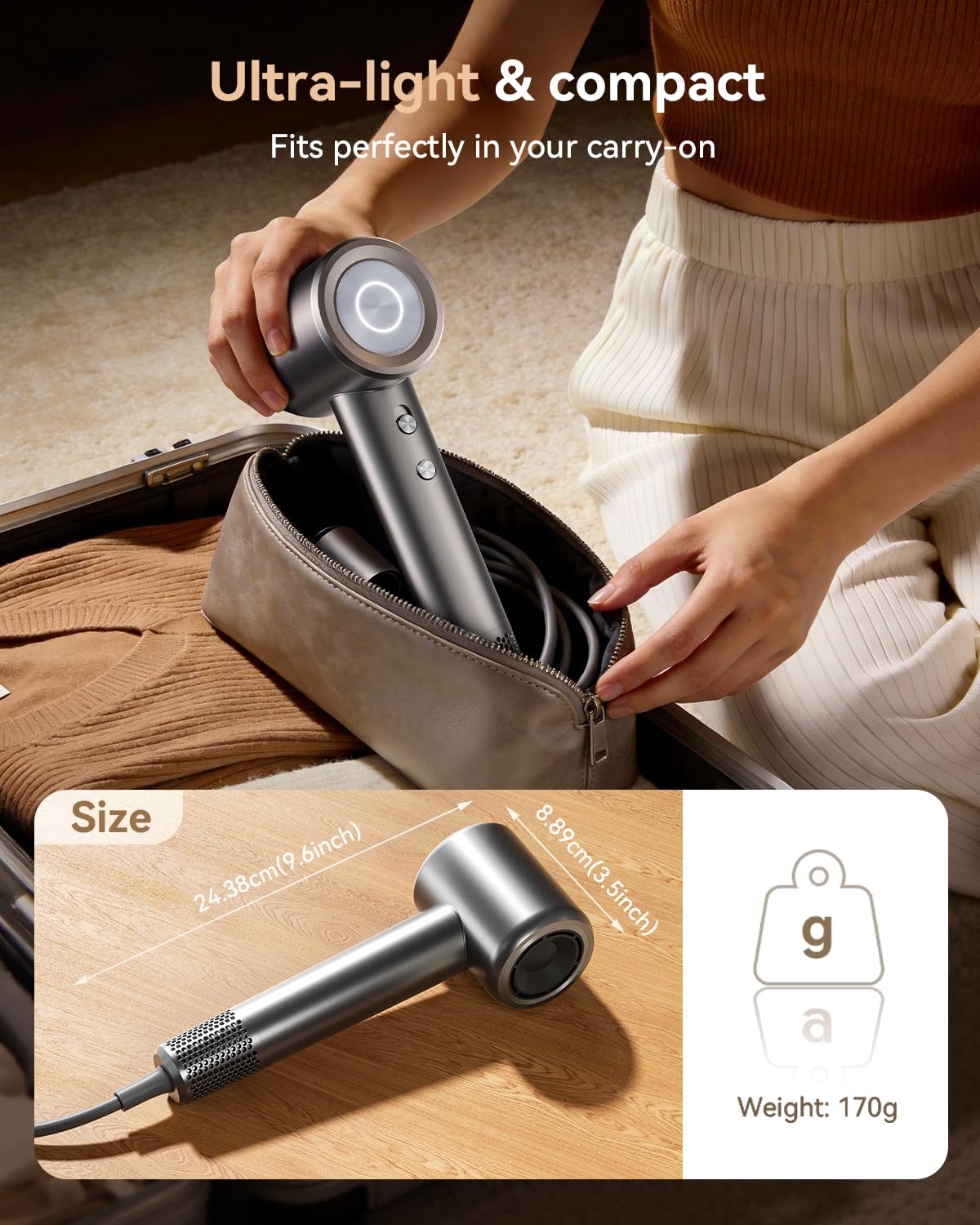 High Speed Hair Dryer, 160000RPM Fast Drying Blow Dryer, Negative Ions for Frizz-Free with Less Damage, Low Noise 2 Speeds & 4 Temps, Lightweight, with Diffuser & Concentrator Nozzle for Home & Travel