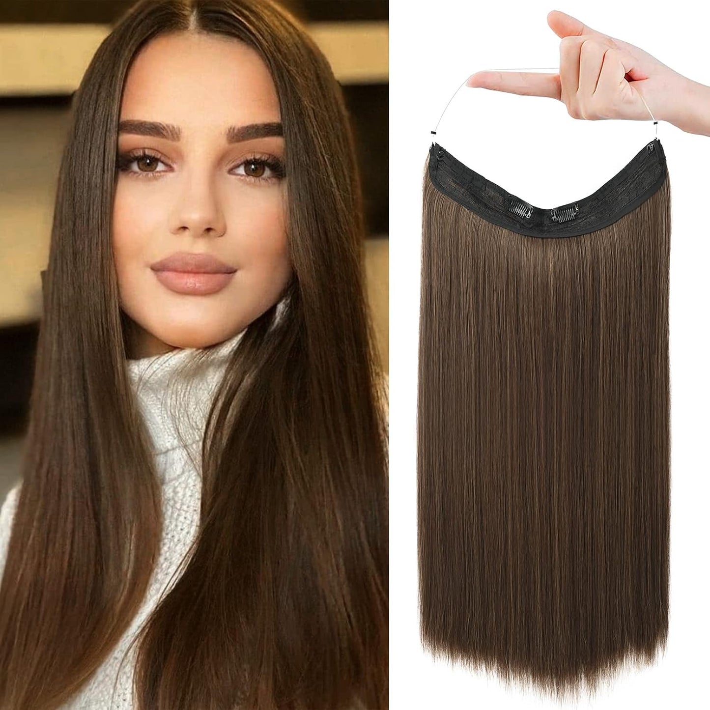 Invisible Wire Hair Extensions - Adjustable Transparent Headband | 24 Inch Dark Blonde Secret Hairpiece for Women