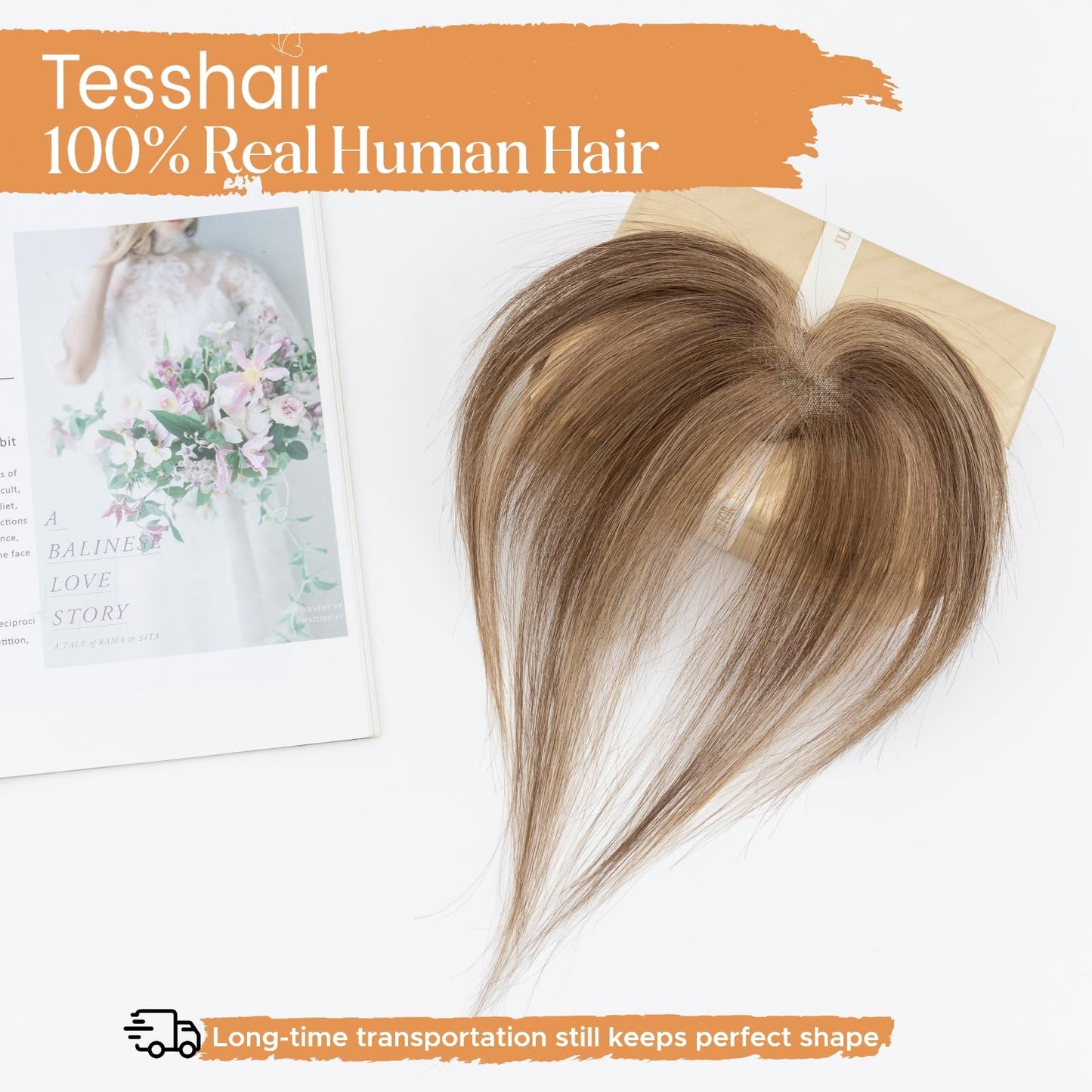 TESSHAIR Clip in Bangs, 100% Real Human Hair, Human Hair Clip in Bangs, Middle Part HairPieces, No Tangle & Smooth, 11g #4P27 Medium Brown Mixed Dark Blonde