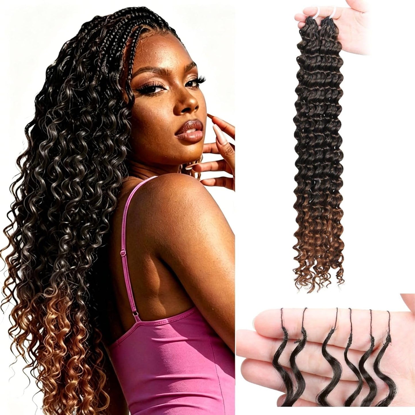 Miracle Knots Crochet Hair - 18 Inch Deep Wave Feather Bundles | Pre-Separated Curly Hair for Women (Natural Black)