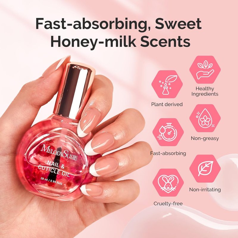 MelodySusie Rose Cuticle Oil - Infused with Real Flowers | Hydrating & Nourishing 28ml for Stronger Nails