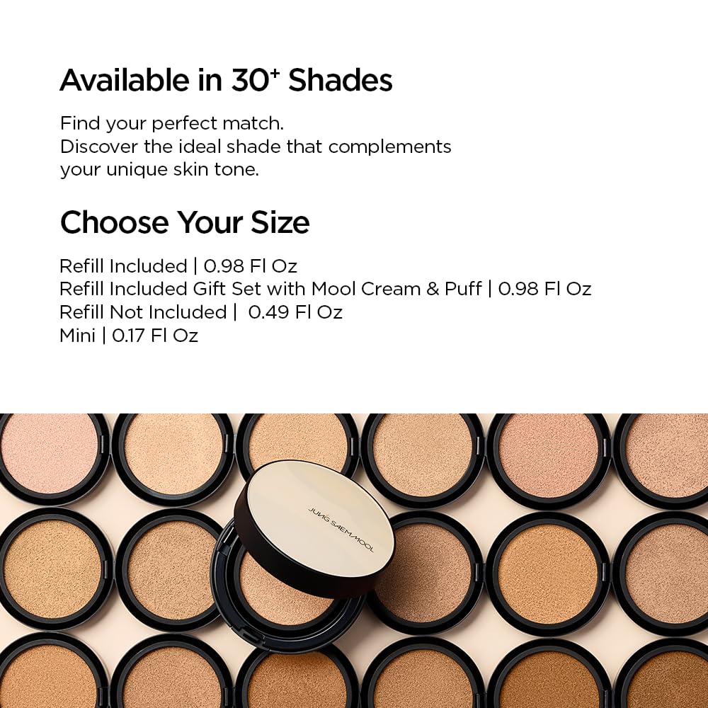 JUNG SAEM MOOL Essential Skin Nuder Cushion | Natural Finish, Buildable Coverage Cushion Foundation by Korean Makeup Artist (Refill Not Included, 0.49 Fl Oz), 38N Saddle Brown