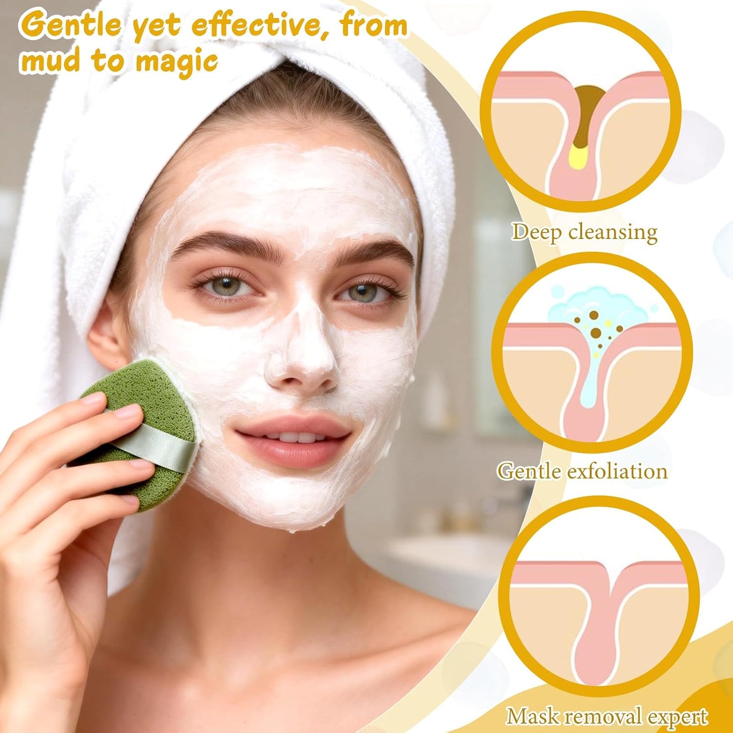 6Pcs Reusable Facial Sponges - Soft Face Scrubber Pads for Deep Pore Cleansing | 3 Colors Available