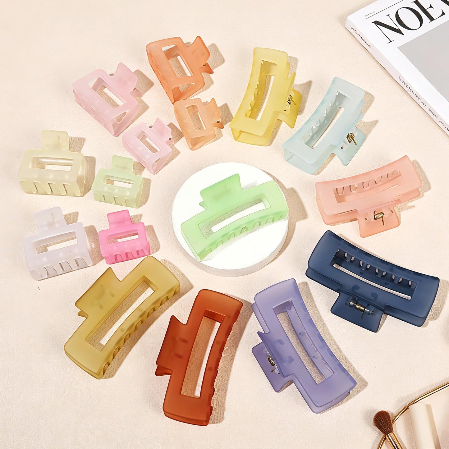 16 Pcs Hair Clips for Women Girls 4 Styles Claw Clips Large Medium Small Mini Hair Claws for Thin Thick Hair Non-Slip Hair Claws (Ice Cream Color)
