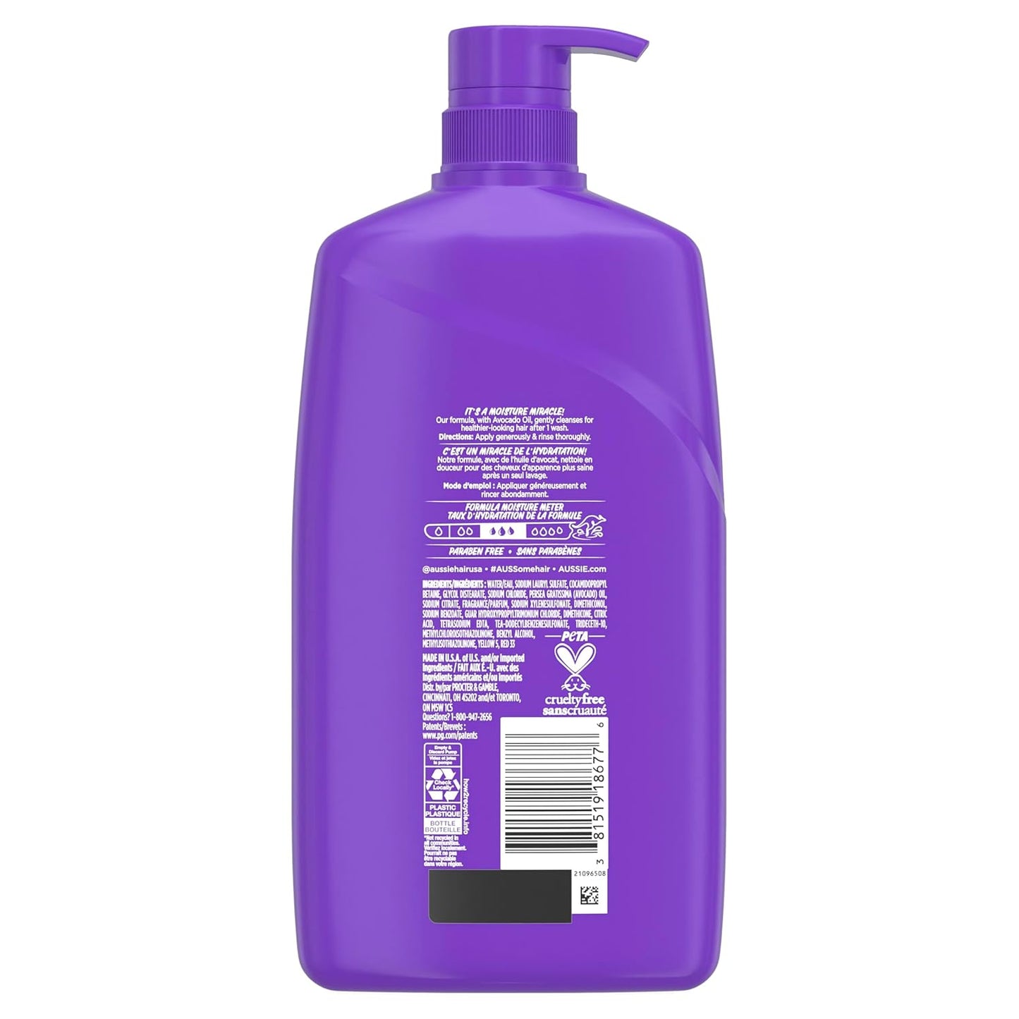 Aussie Miracle Moist Shampoo - Hydrating Cleansing Treatment with Avocado & Jojoba Oil | 26.2 Fl Oz