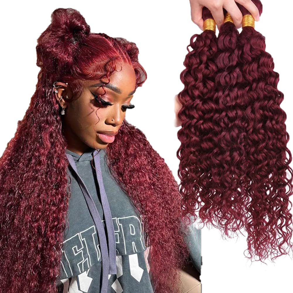#99J Win Red Bundles Human Hair Water Wave Bundles 18 20 22 Inch Burgundy Unprocessed Brazilian Virgin Hair Deals Quick Weave Hair Extensions 3 Bundle 50 Gram Per Bundle For Woman