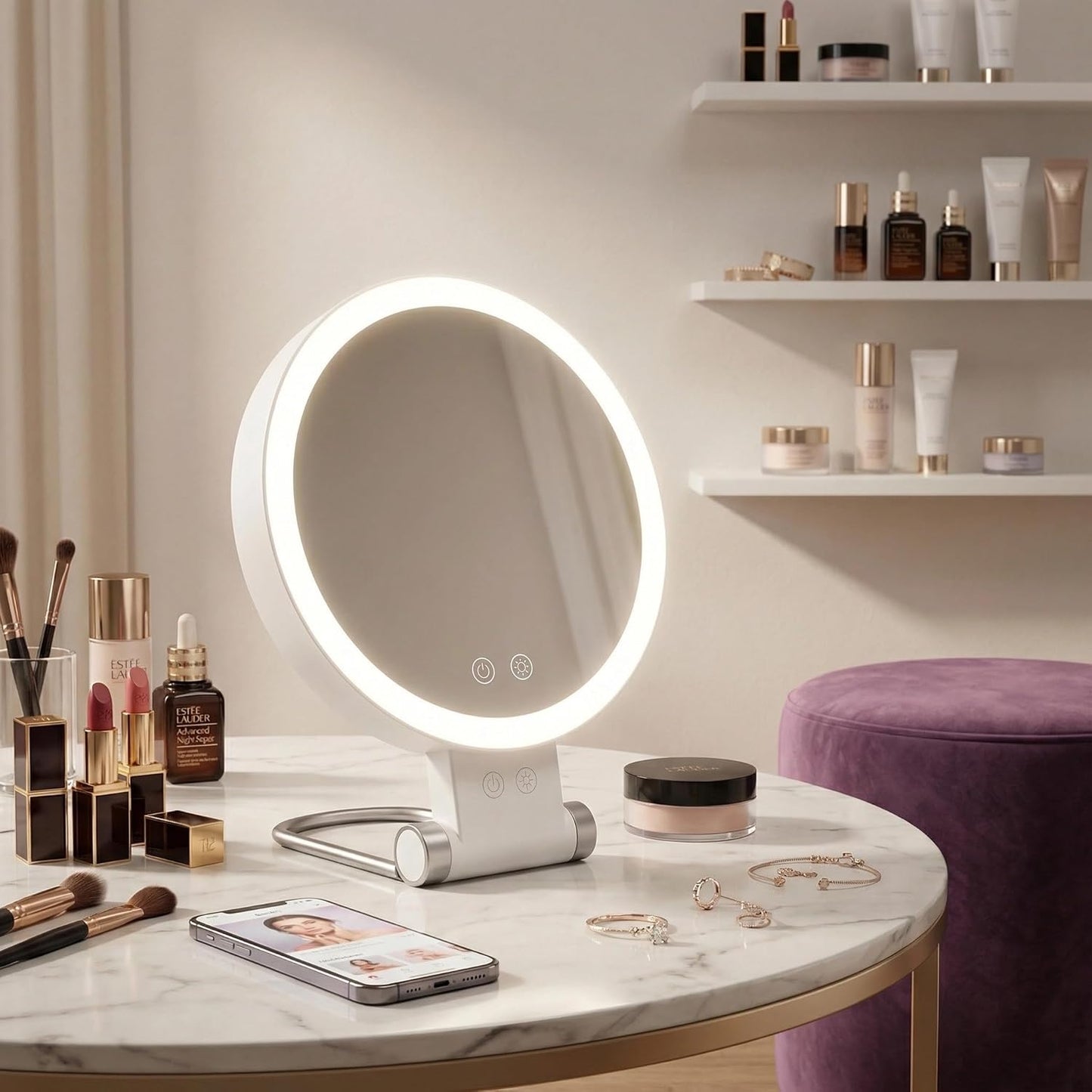 Makeup Mirror with Lights - 1X/30X Magnifying Double-Sided | Adjustable 3 Color Light, Rechargeable 2000mAh