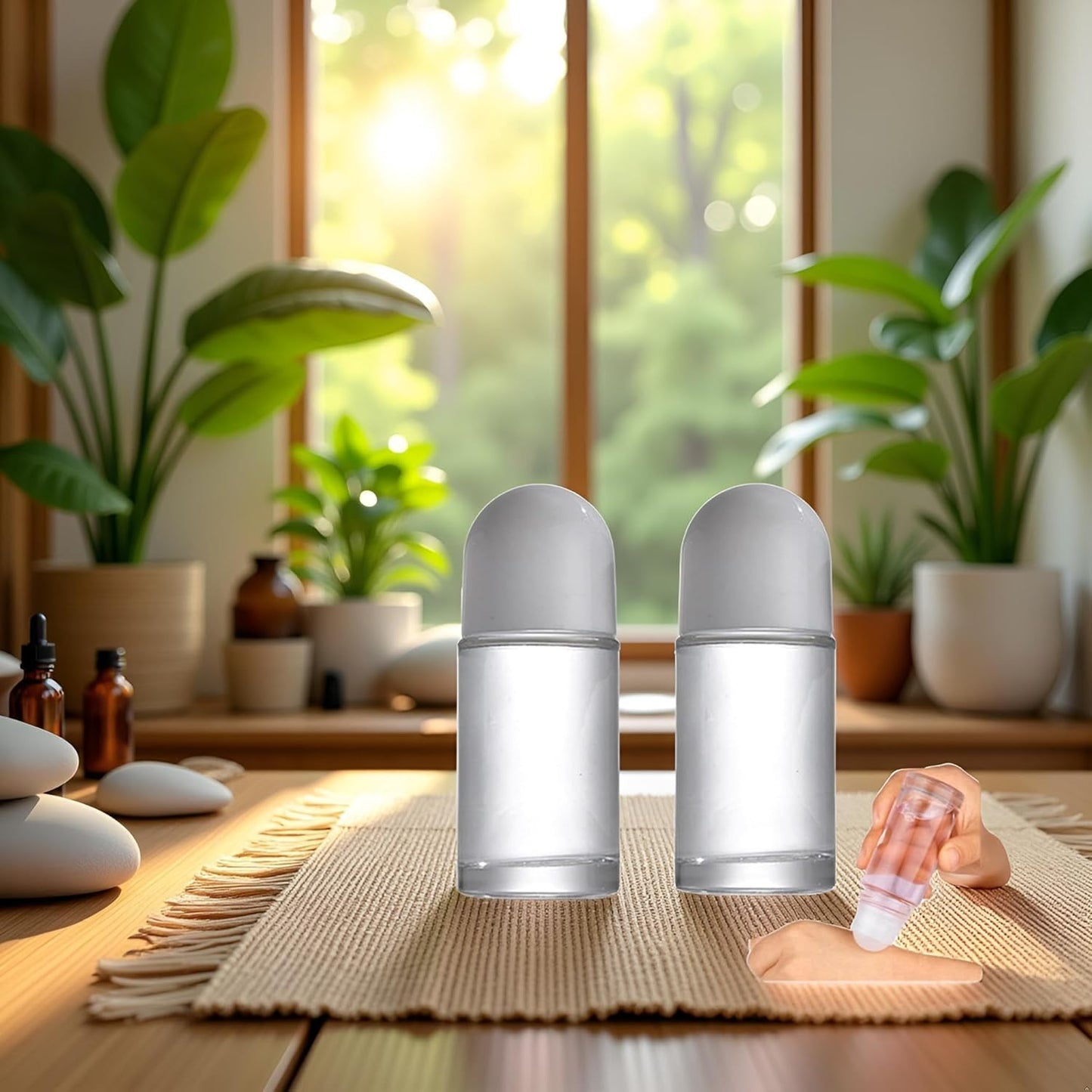 WLSuDHoncc 2 Pcs 50ML Glass Empty Roller Bottles with Plastic Roller Ball, Roll On Bottles Containers Leak Proof Massage Roller Ball with White Cap for Essential Oil Refillable Containers