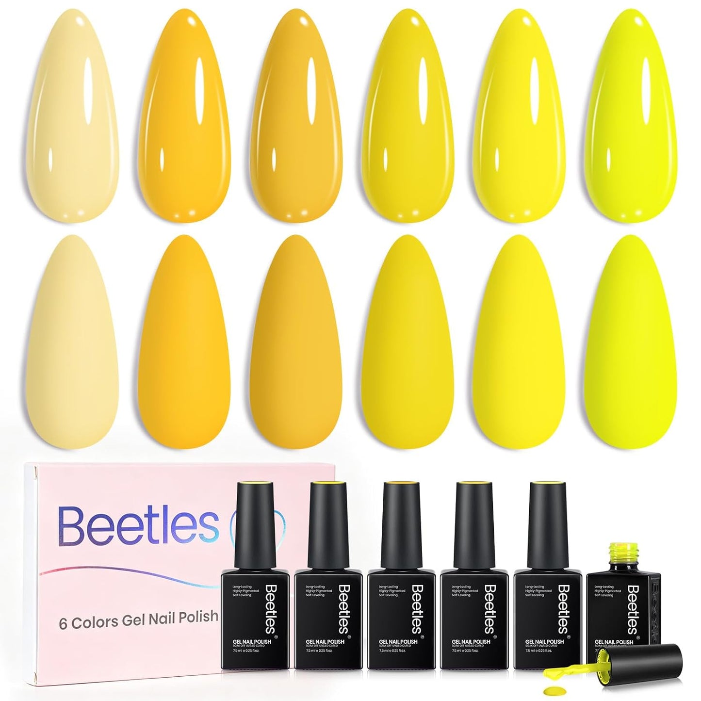 Beetles Yellow Gel Nail Polish Set - Amalfi Holiday | 6 Vibrant Summer Colors for Long-Lasting DIY Nail Art