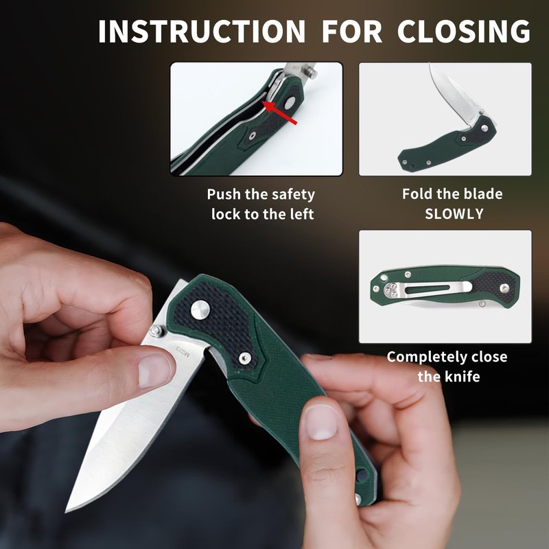 Vickay Pocket Knife, Pocket Folding Knives with Belt Clip, Tactical Camping Knife, 2.6in 8Cr13MoV Stainless Steel Blade, Non Slip G10 Handle, Dark Green