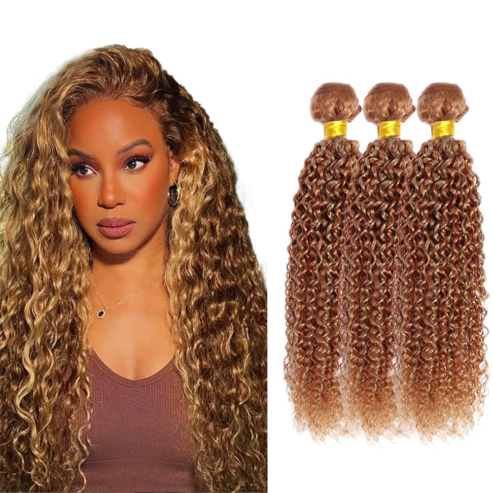 30 30 30 Inch P27/30 Bundles Human Hair Light Brown Water Wave Bundles Brazilian Virgin Remy Hair Extensions Huxowax Two Tone Honey Blonde Mixed With Brown Wet and Wavy Bundle