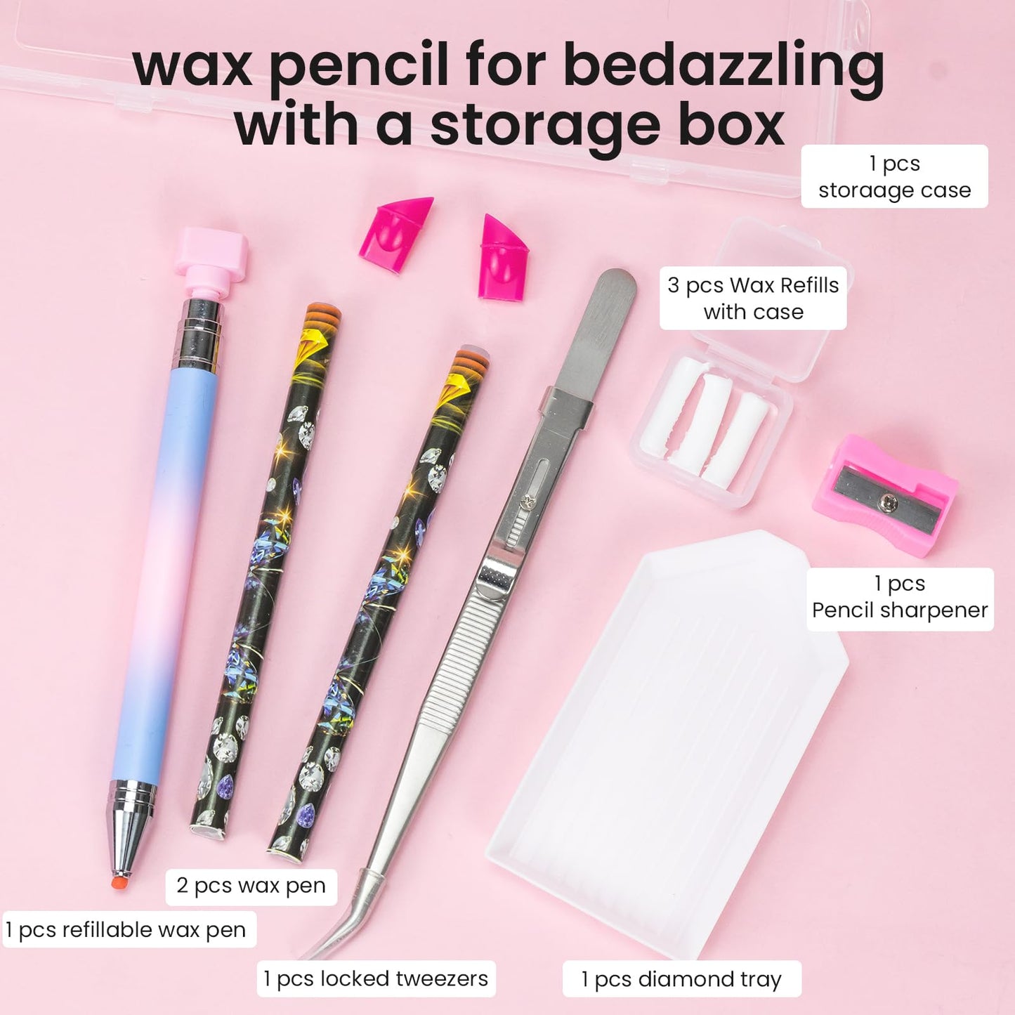 ESUOHYM 9 PCS Rhinestone Picker Tool Set, Refillable Wax Pencil for Rhinestones Bedazzling Pen Gems Picker Up Tools Diamond Art Tray Tweezers With Silicone Press Heads, Nail Art Tools for Diy Design