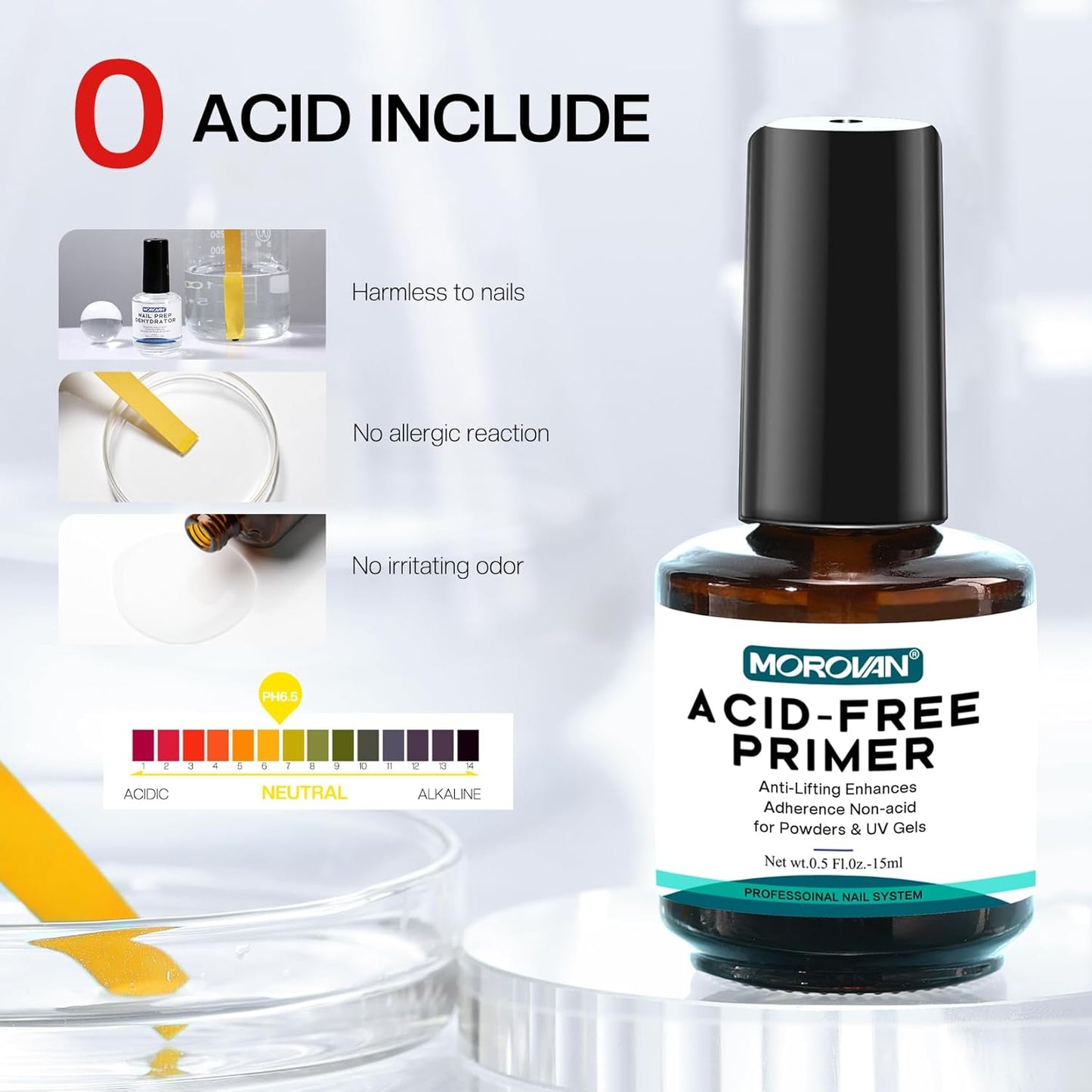 Morovan Natural Nail Prep Dehydrate Primer - Acid-Free Dehydrator for Acrylic & Gel Nails | Gift Box Set