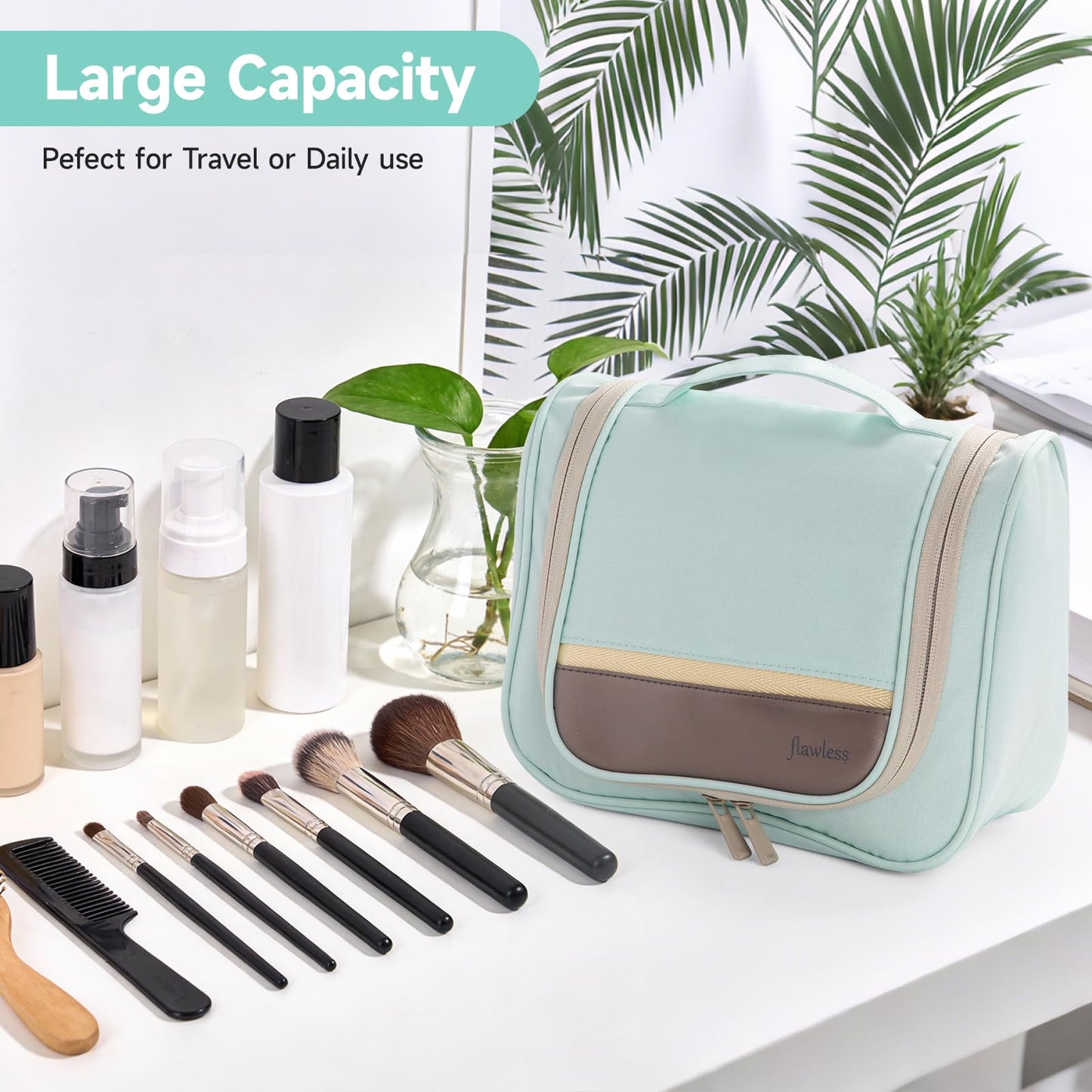 Posprica Hanging Toiletry Bag with Hook - Waterproof Travel Organizer with Multiple Compartments, Portable Cosmetic Makeup Bag for Women Men, Bathroom Gym Travel