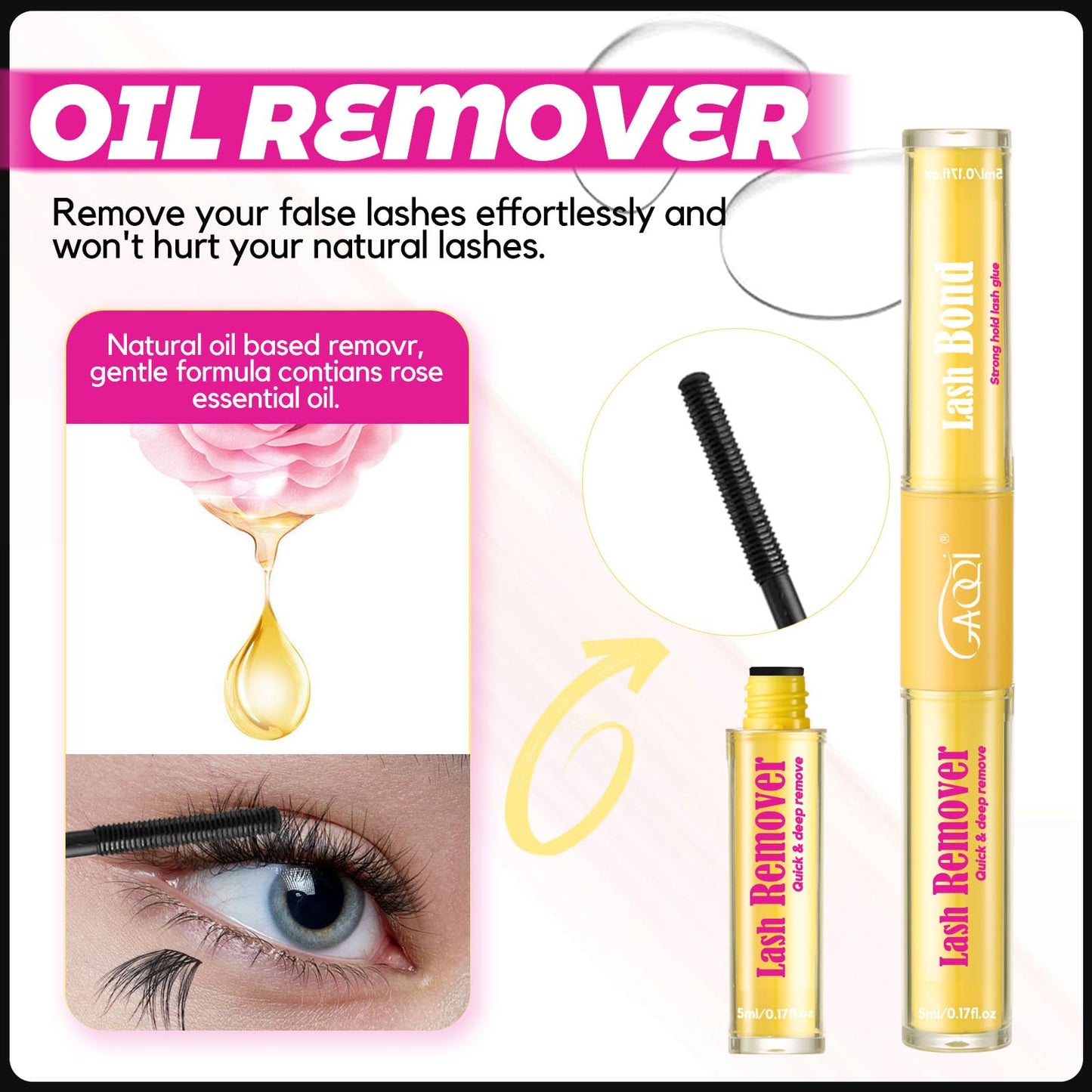 GAQQI Lash Bond and Remover, Lash Cluster Glue Waterproof Strong Hold for 72H+, White Eyelash Glue for DIY Eyelash Extensions, Long-Lasting & Gentle Formula, 10ml