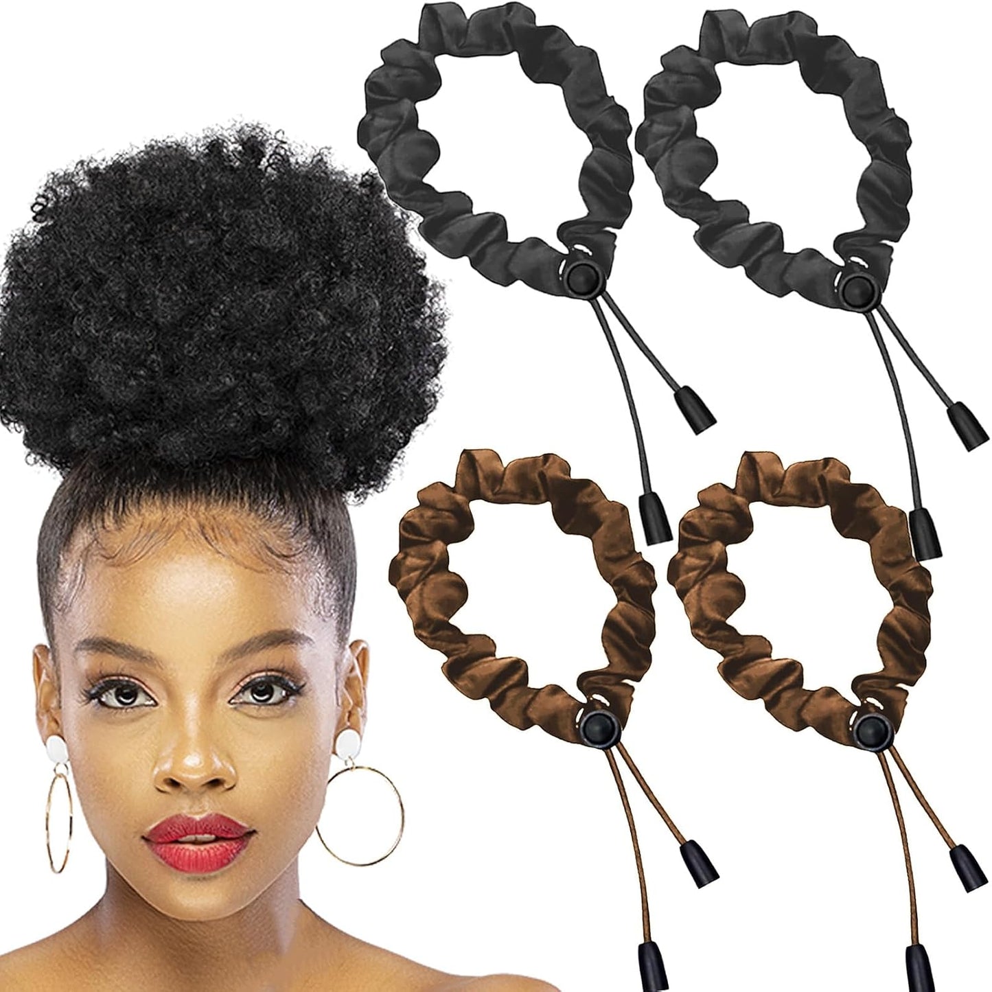 Adjustable Afro Puff Hair Ties - Extra Large Satin Scrunchies for Thick Curly Hair | No Damage, Oversized Design
