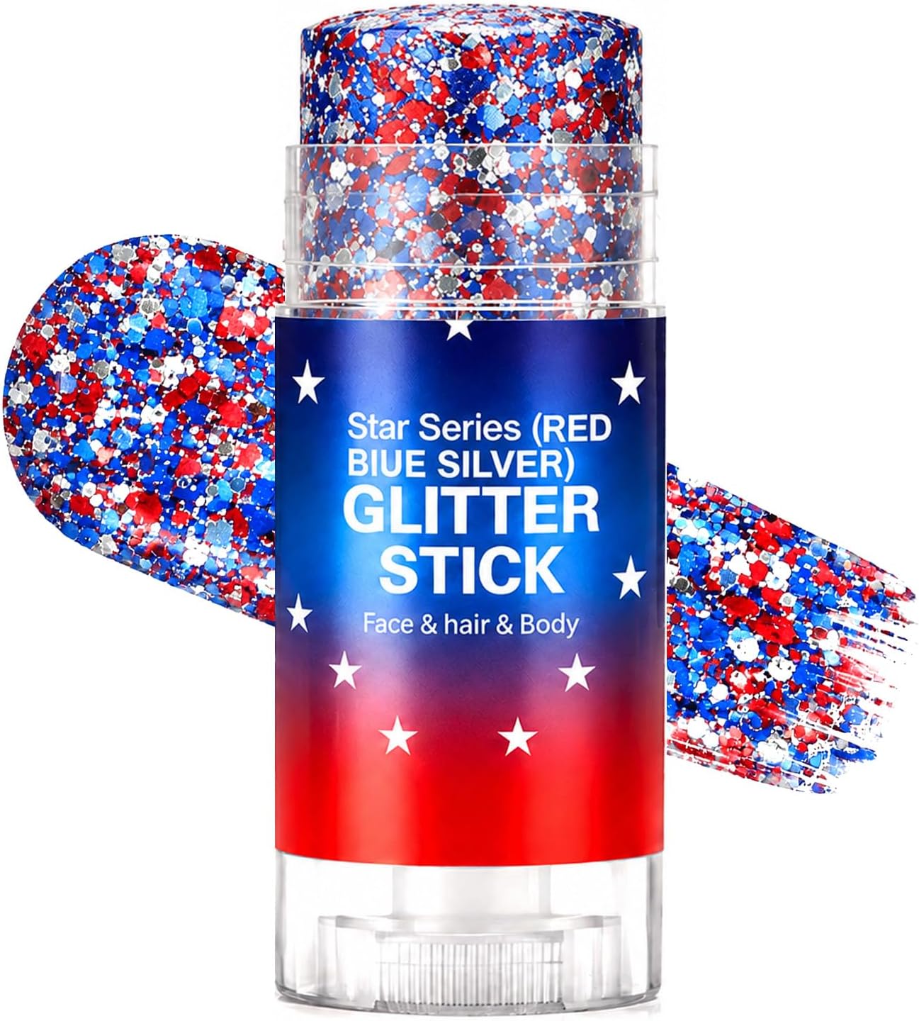 Patriotic Body Glitter Stick - Red, White & Blue Makeup for 4th of July | Perfect for Women & Kids