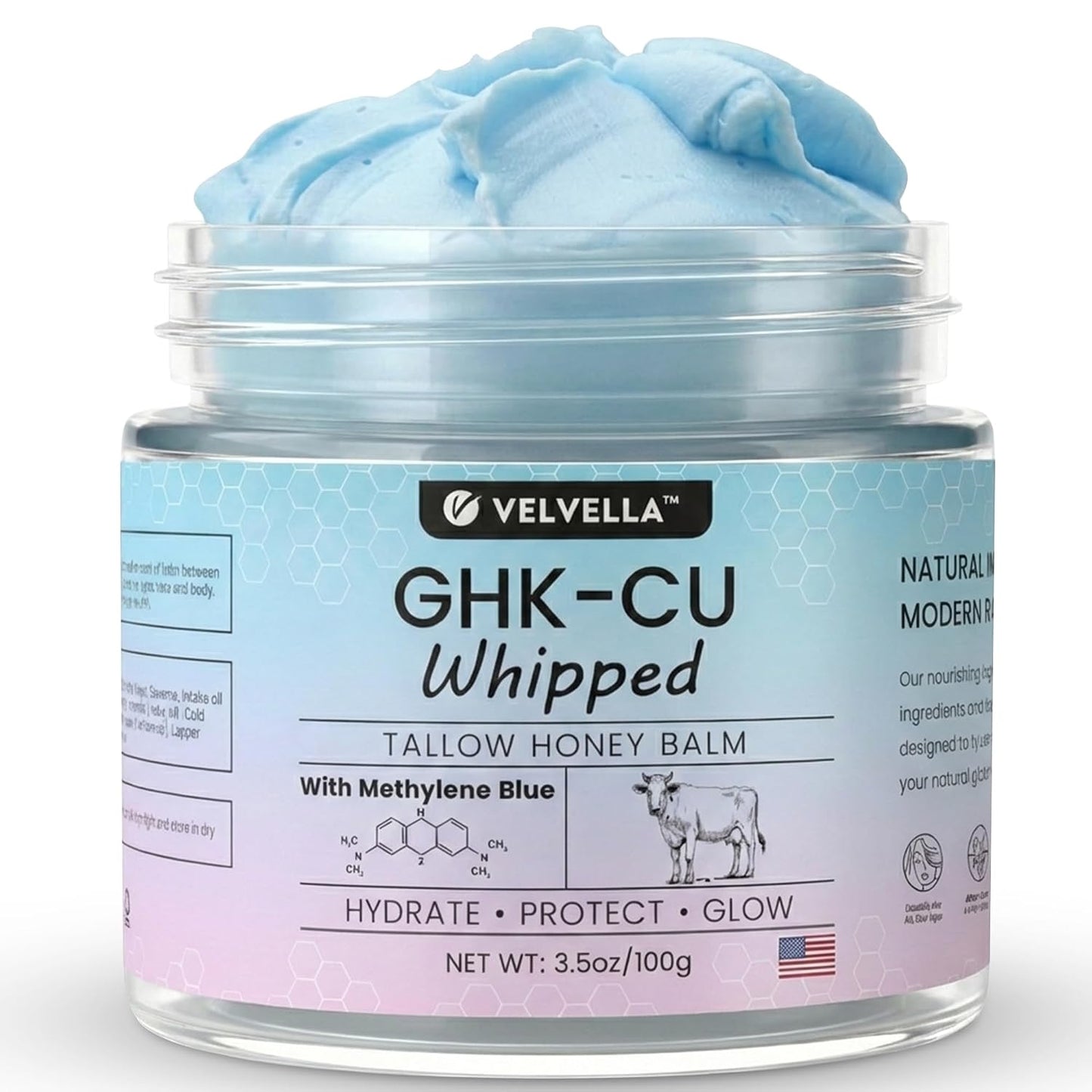 4% GHK-Cu Copper Peptides Cream - Grass-Fed Beef Tallow Balm for Skin | 3.5 oz Moisturizer with Methylene Blue, Manuka Honey & Vitamin E