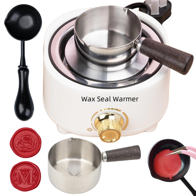 Wax Seal Warmer Electric, White Sealing Wax Furnace Kit Includes 1Pcs 80ml Large Spoon and 1Pcs Non-Slip Spoon Sealings Stamp Melting Warmer Great Tool for Melt Waxs Seals Sticks Beads (White)