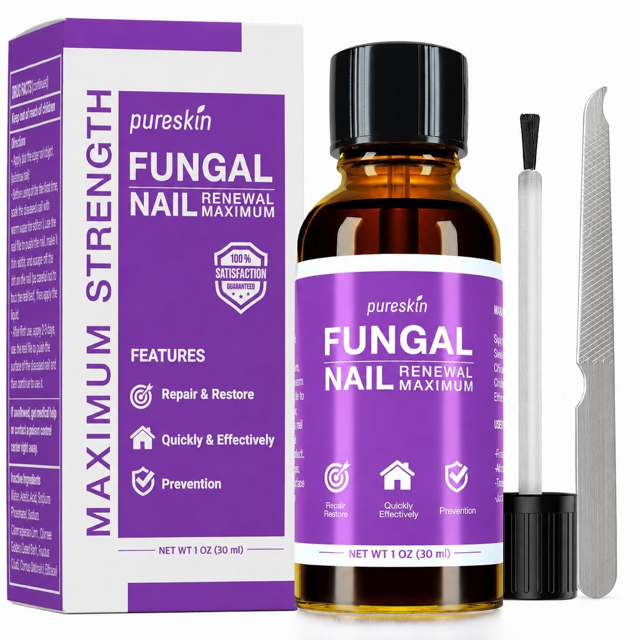 Toenail Fungus Treatment Kit - Extra Strength Fungal Nail Renewal with 25% Undecylenic Acid | 1 Oz Nail Repair Liquid & File