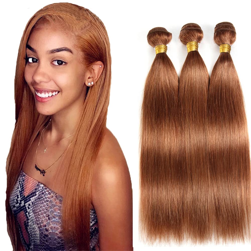 #30 Brown Bundles Straight Bundles Human Hair 30 32 34 Inch Light Brown Straight Bundle Unprocessed Brazilian Virgin Weave Hair 3 Bundle 50 Gram Per Bundle