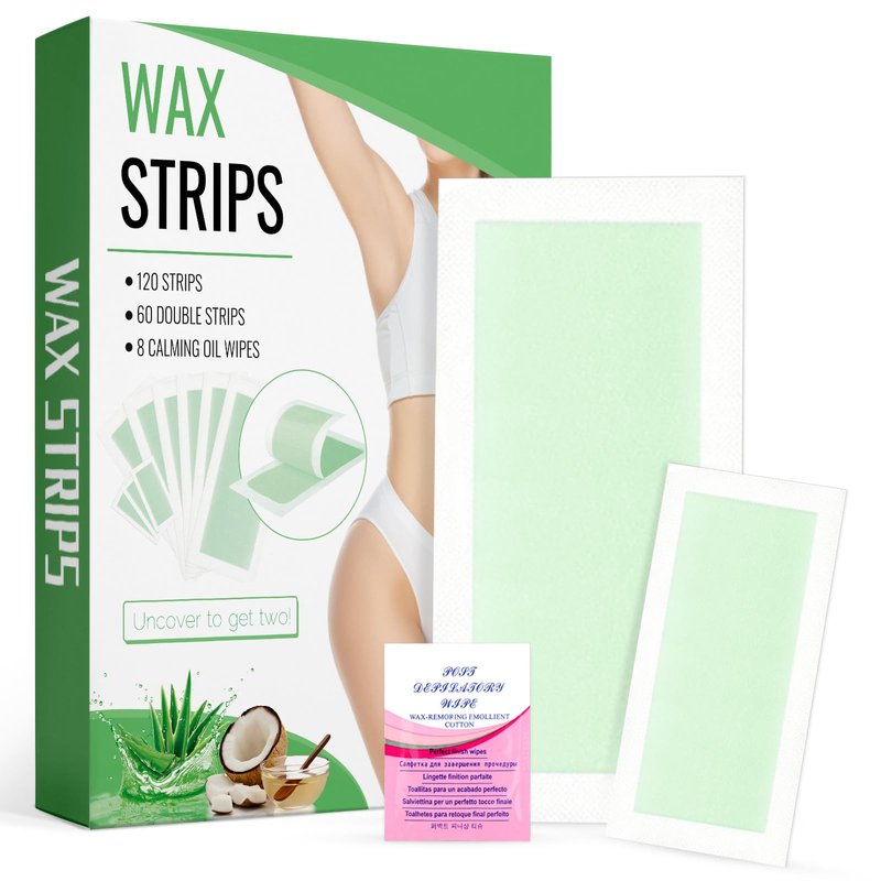 120 Strips Wax Strips Body Hair Removal 2 Sizes and 8 Oil Wipes Waxing Strip Dual Sides Bikini Brazilian Wax for Women Men Face Arms Legs BackUnderarm Waxing Kit Suit Many Skin Aloe Scent