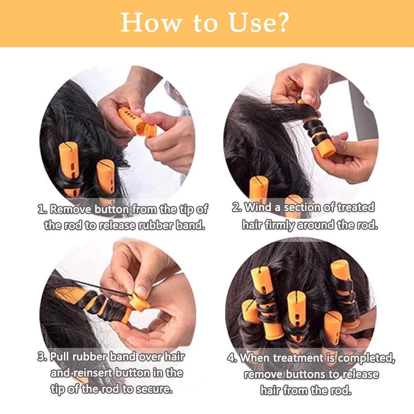 Orange Perm Rods Set - 20 Heatless Curling Rollers for Natural Hair | Ideal for Long, Medium, and Short Styles (0.87 Inch)