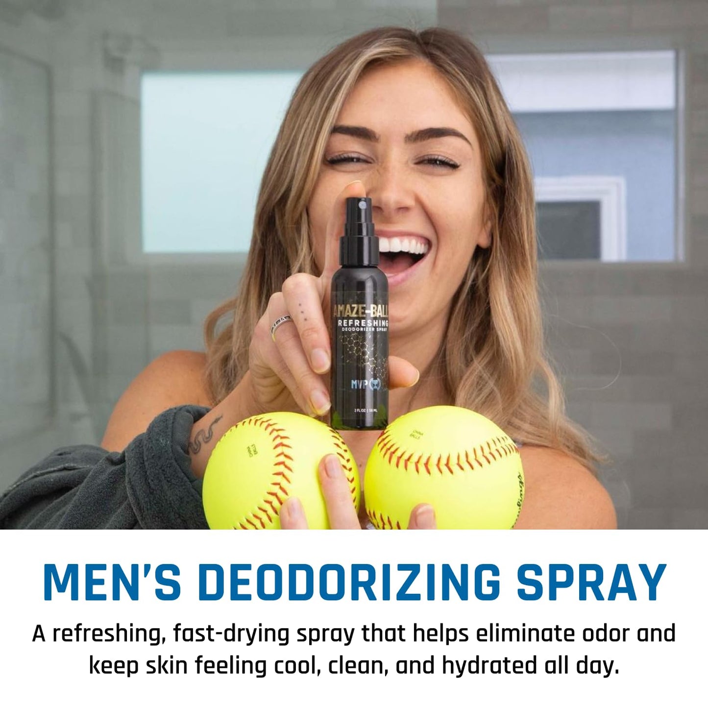 Derm Dude Amaze Ball Deodorant Spray for Men | Anti-Chafing Groin & Sack Spray with DeoPlex & Aloe Vera | Odor & Sweat Control for Private Parts | Alpine Breeze Scent, Talc-Free, 2oz