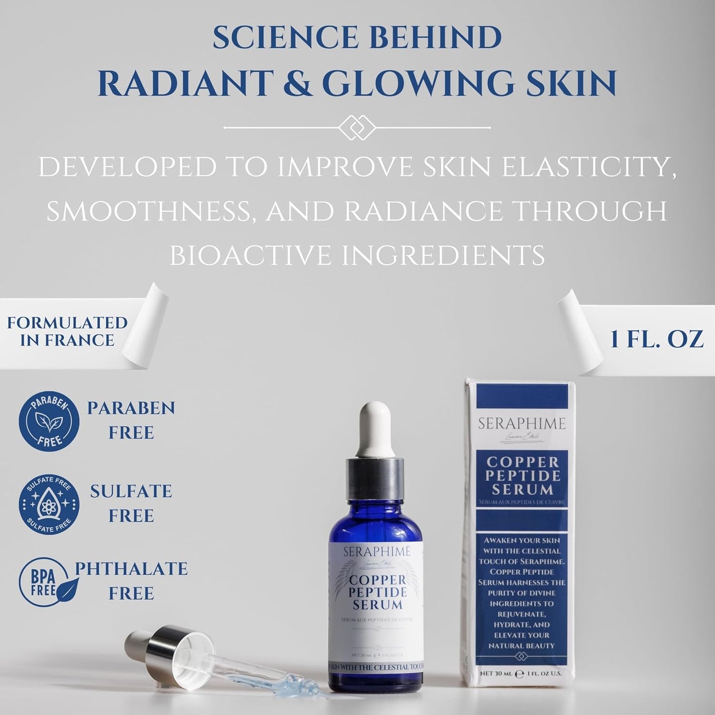 Copper Peptides Serum for Face - 2% Copper Peptide & 4% EGF, Niacinamide, Ceramides, Squalane | 1 fl oz